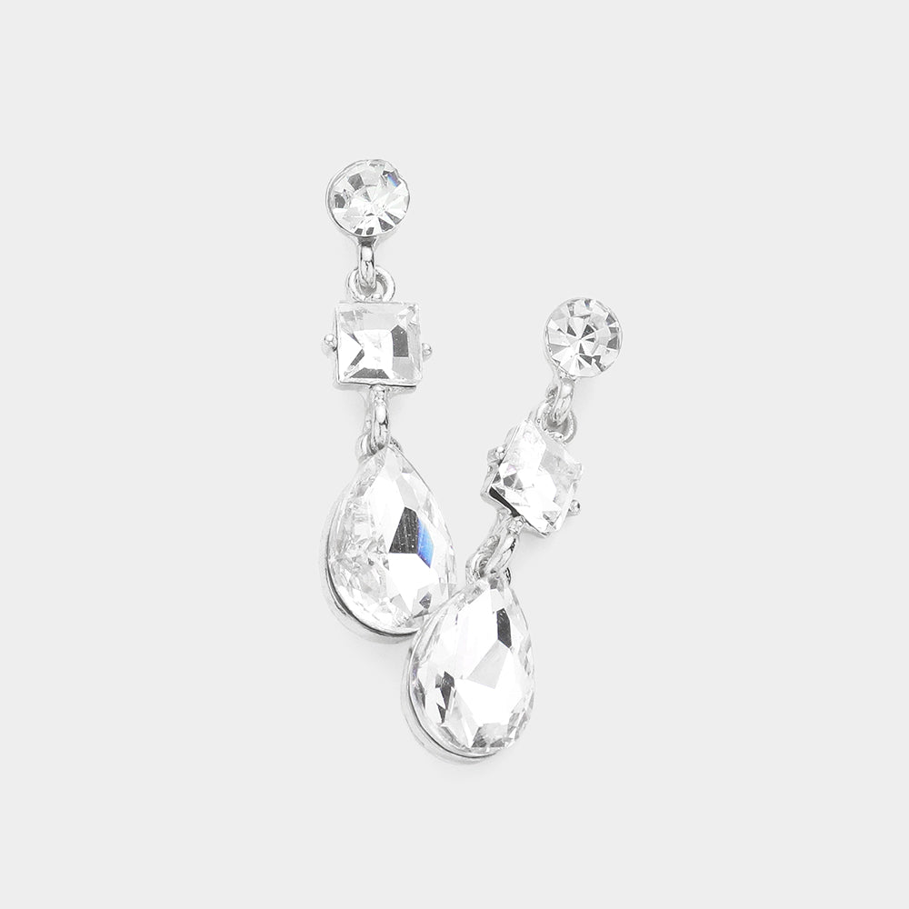 Madeline Love Silver Square Round Teardrop Stone Dangle Evening Earrings