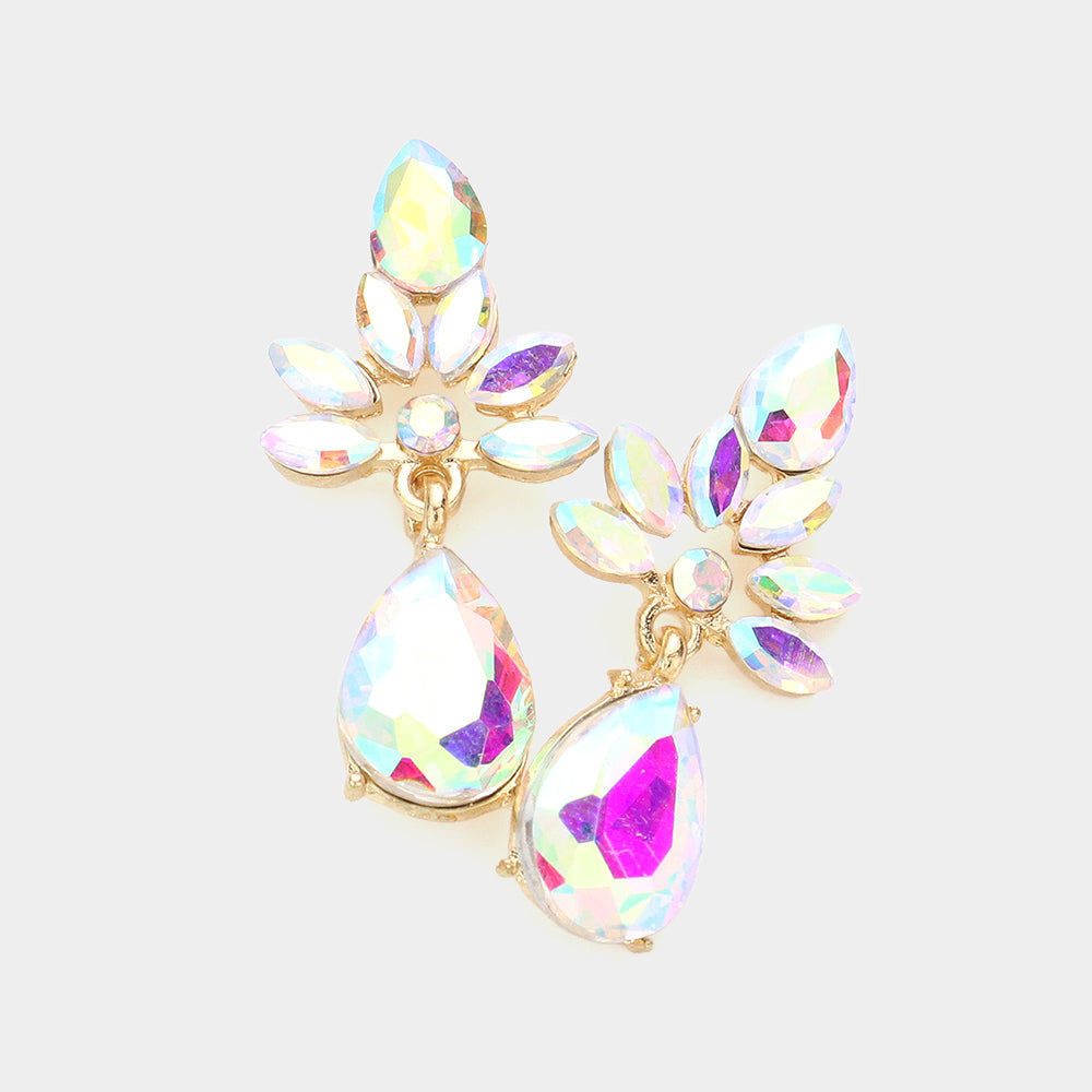 Madeline Love AB, Gold Marquise Cluster Teardrop Stone Dangle Evening Earrings