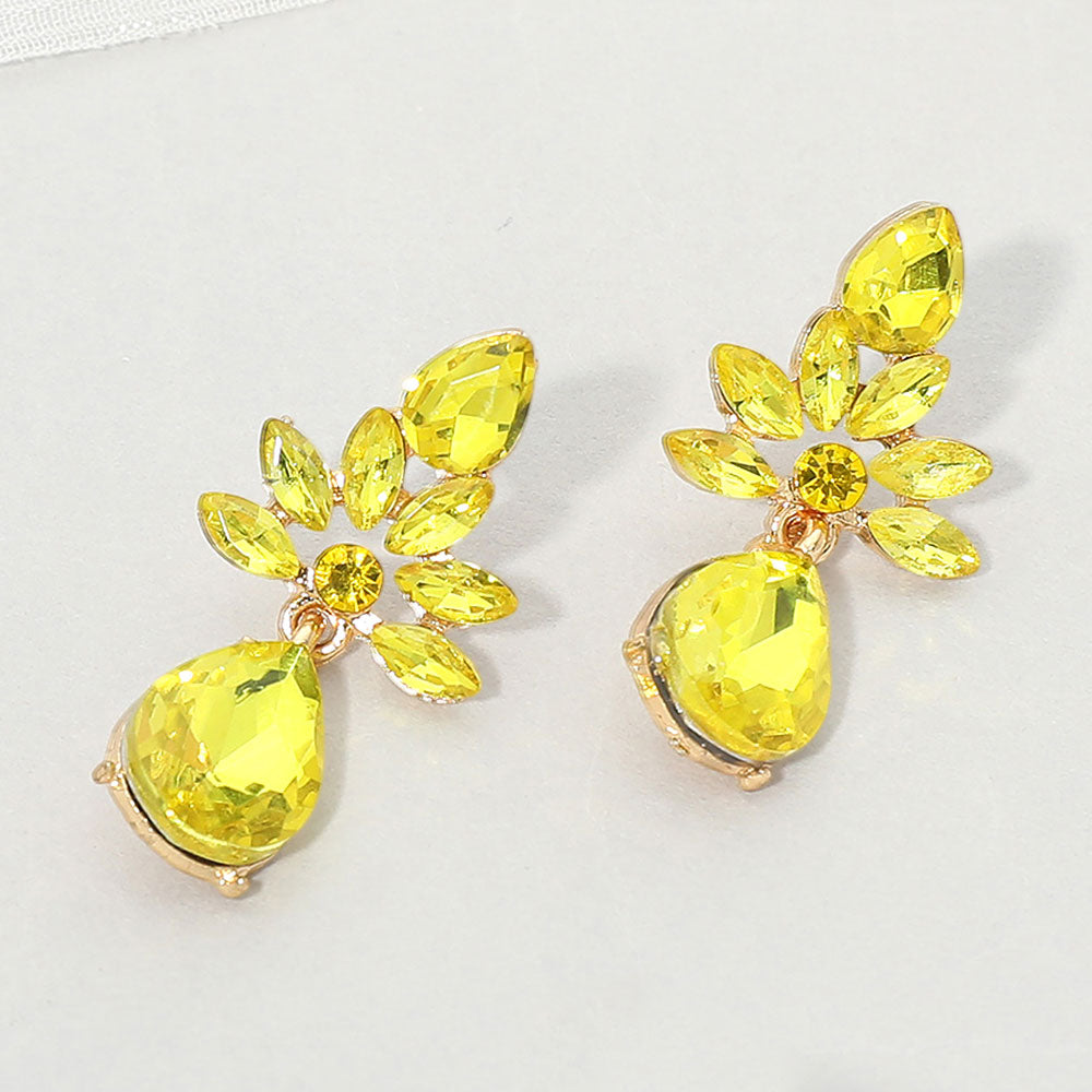 Madeline Love Gold, Yellow Marquise Cluster Teardrop Stone Dangle Evening Earrings