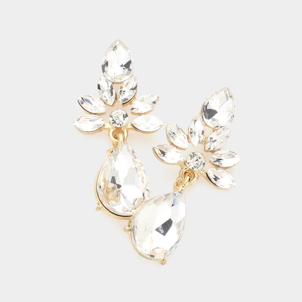 Madeline Love Gold Marquise Cluster Teardrop Stone Dangle Evening Earrings