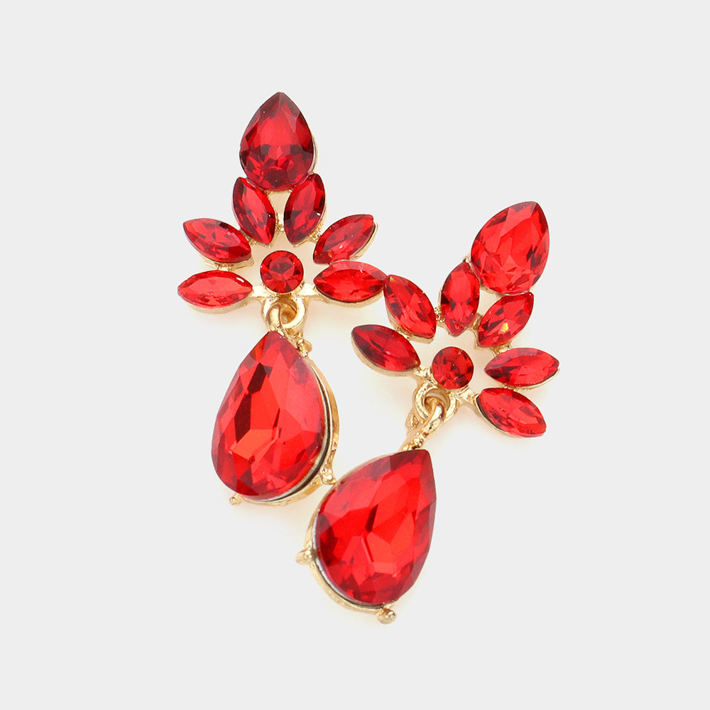 Madeline Love Gold, Siam Marquise Cluster Teardrop Stone Dangle Evening Earrings