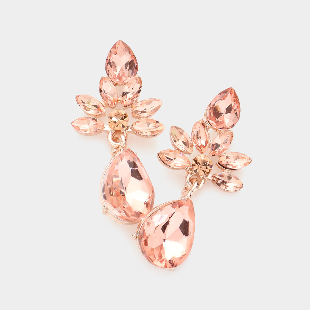 Madeline Love Peach, Rose Gold Marquise Cluster Teardrop Stone Dangle Evening Earrings