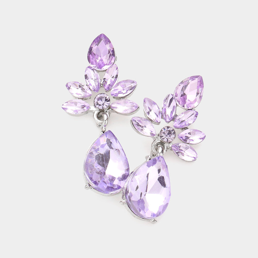 Madeline Love Silver, Violet Marquise Cluster Teardrop Stone Dangle Evening Earrings