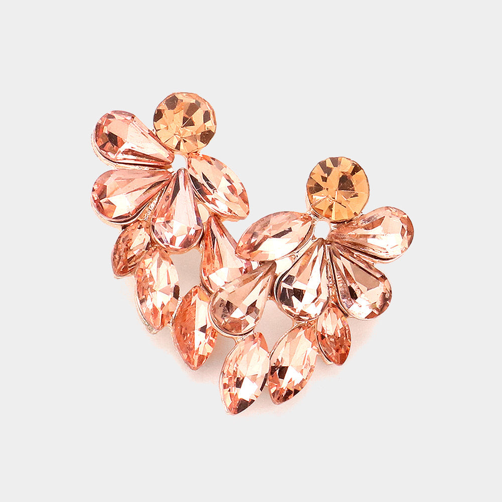 Madeline Love Peach, Rose Gold Marquise Teardrop Stone Cluster Evening Earrings