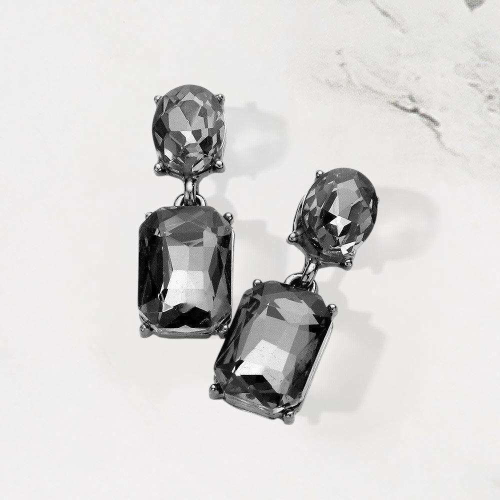 Madeline Love Black Diamond Square Stone Cluster Dangle Evening Earrings