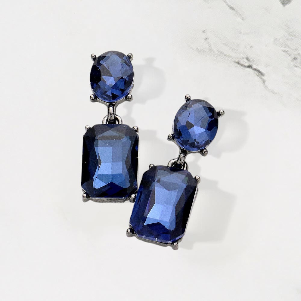Madeline Love Black, Montana Blue Square Stone Cluster Dangle Evening Earrings