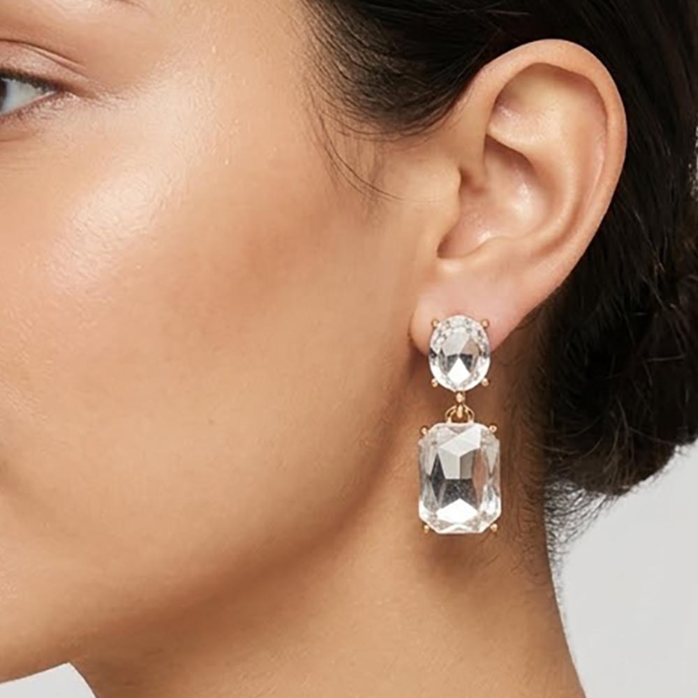 Madeline Love Gold Square Stone Cluster Dangle Evening Earrings