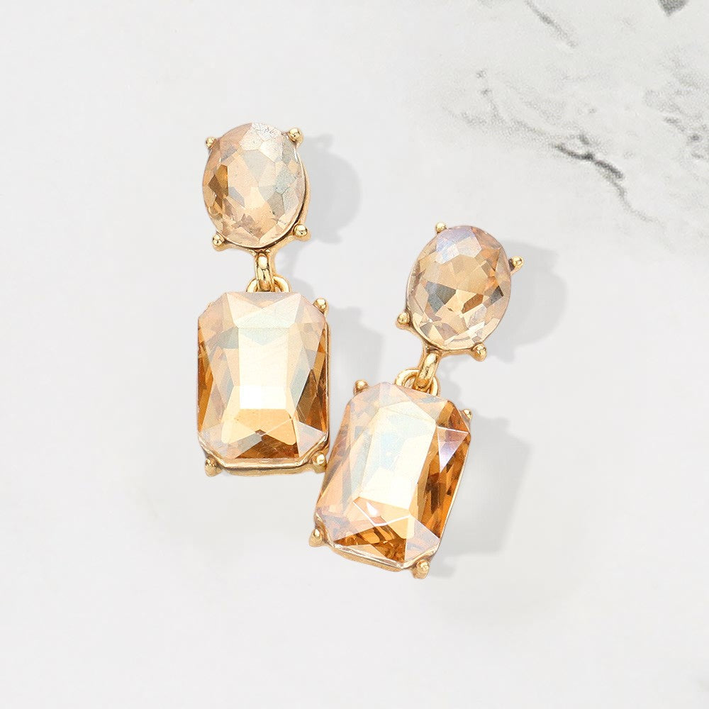 Madeline Love Gold, Lt Col Topaz Square Stone Cluster Dangle Evening Earrings