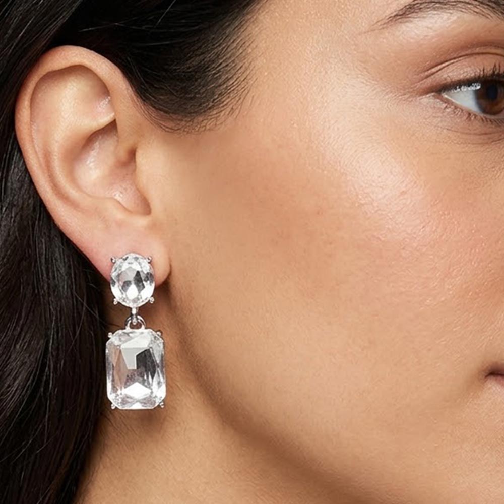 Madeline Love Silver Square Stone Cluster Dangle Evening Earrings