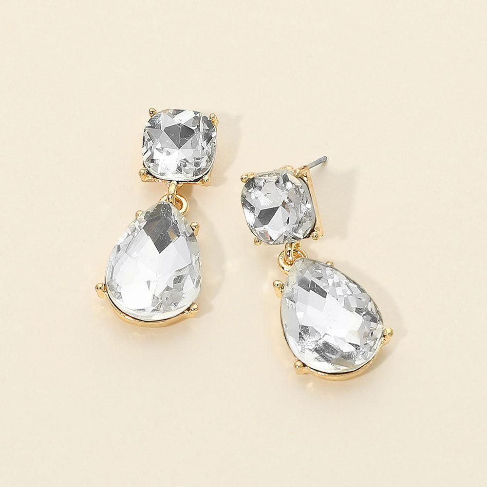 Madeline Love Clear, Gold Teardrop Stone Cluster Drop Dangle Evening Earrings