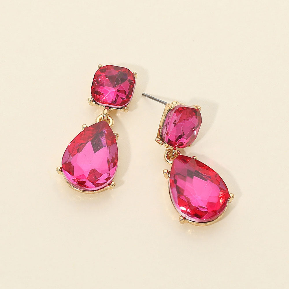 Madeline Love Fuchsia, Gold Teardrop Stone Cluster Drop Dangle Evening Earrings