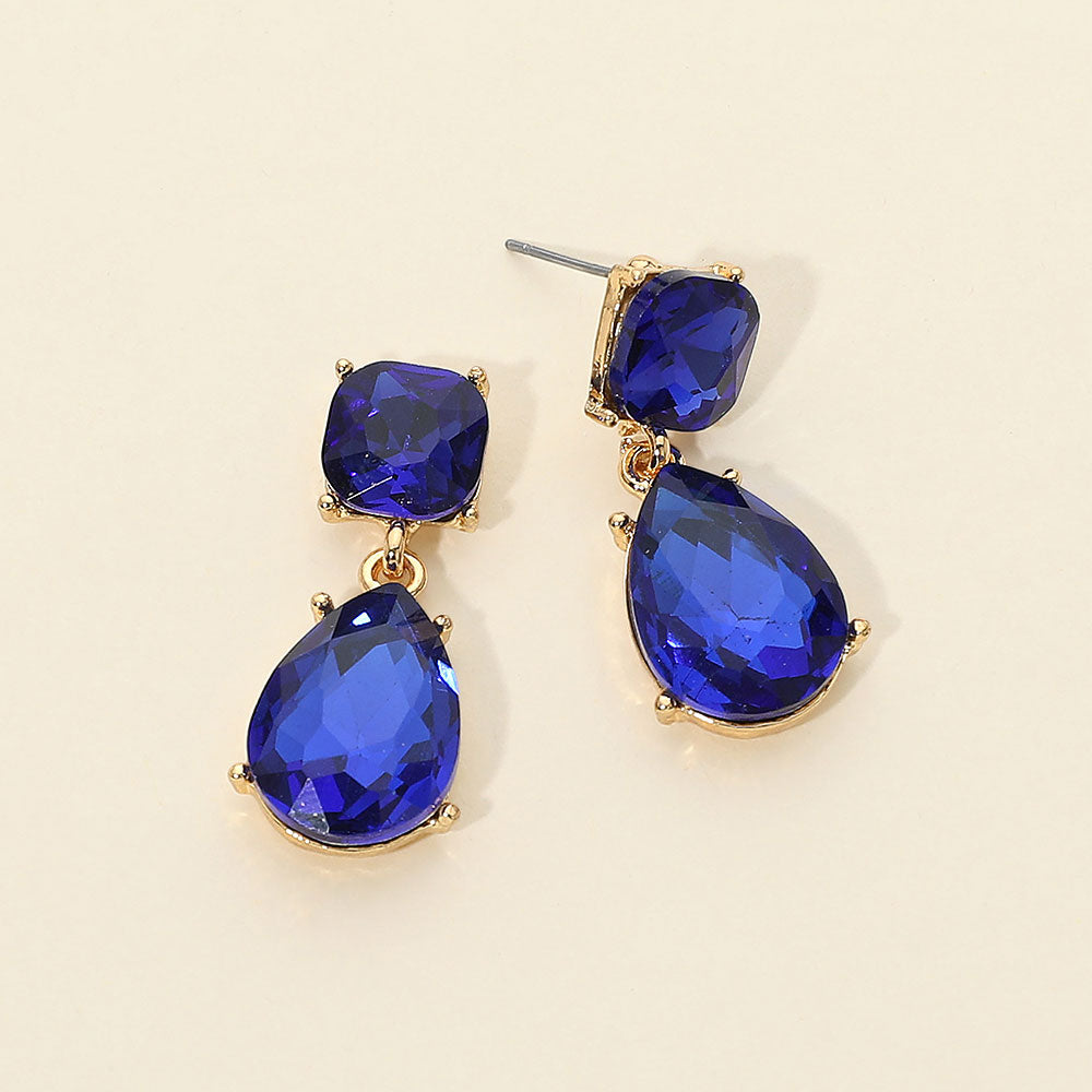 Madeline Love Gold, Sapphire Teardrop Stone Cluster Drop Dangle Evening Earrings