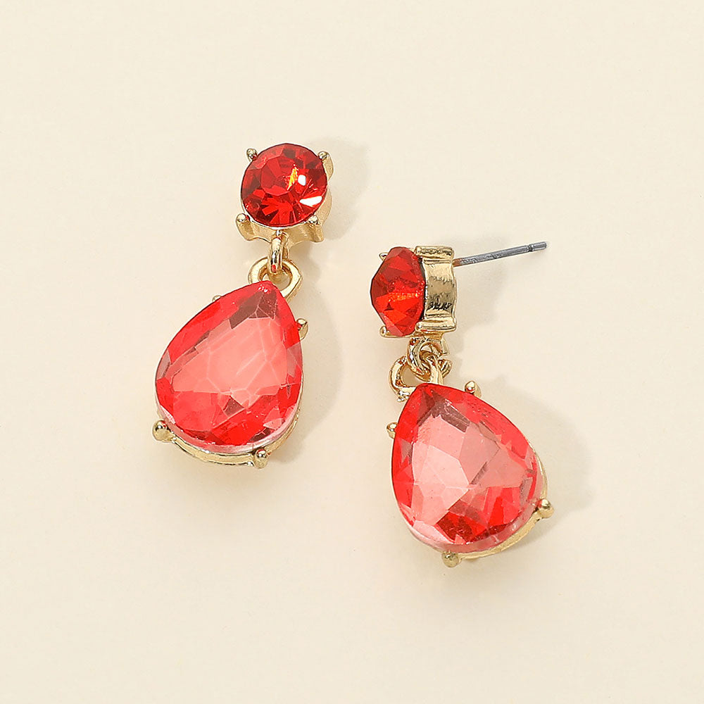 Madeline Love Gold, Orange Teardrop Stone Cluster Drop Dangle Evening Earrings