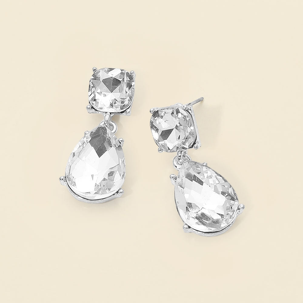Madeline Love Clear, Silver Teardrop Stone Cluster Drop Dangle Evening Earrings