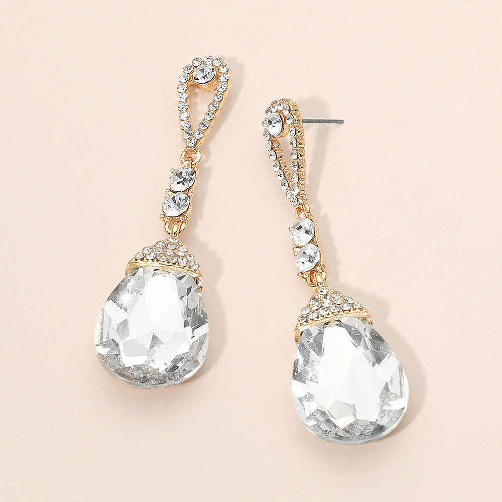Madeline Love Clear, Gold Teardrop Accent Evening Earrings