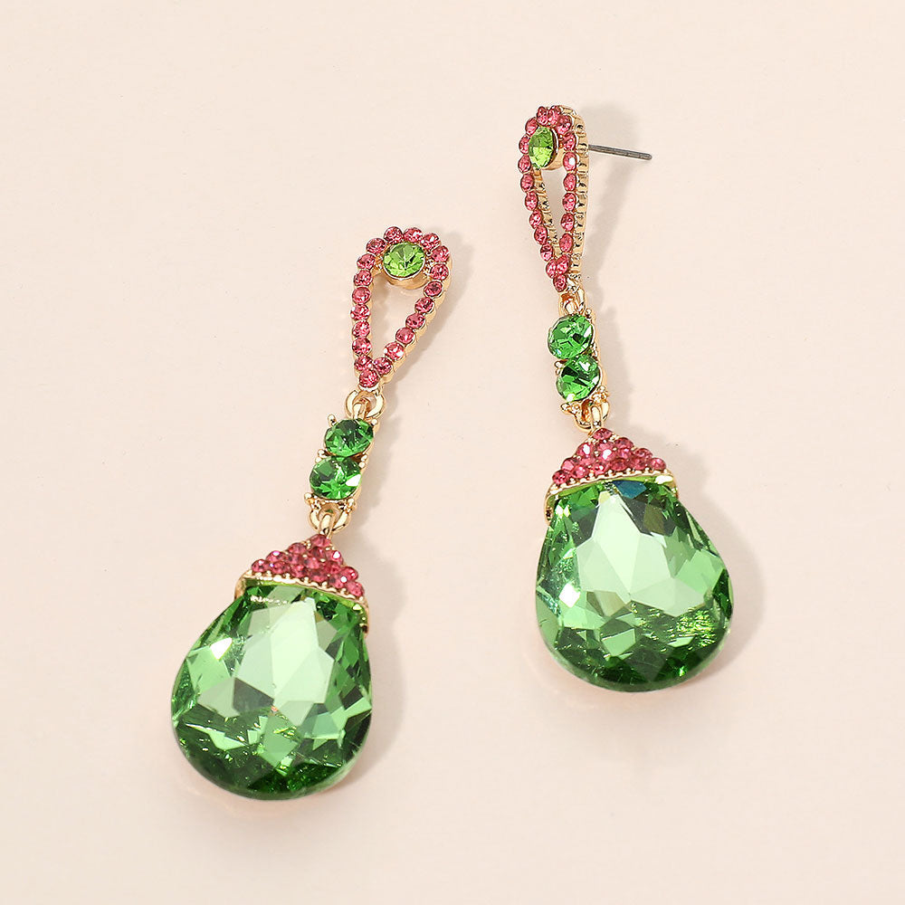 Madeline Love Gold, Pink&Green Teardrop Accent Evening Earrings