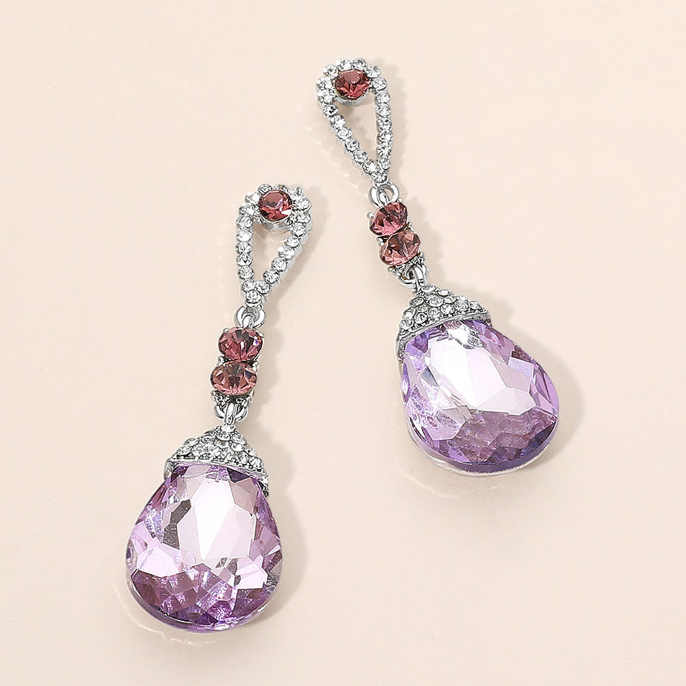 Madeline Love Lavender, Rhodium Teardrop Accent Evening Earrings