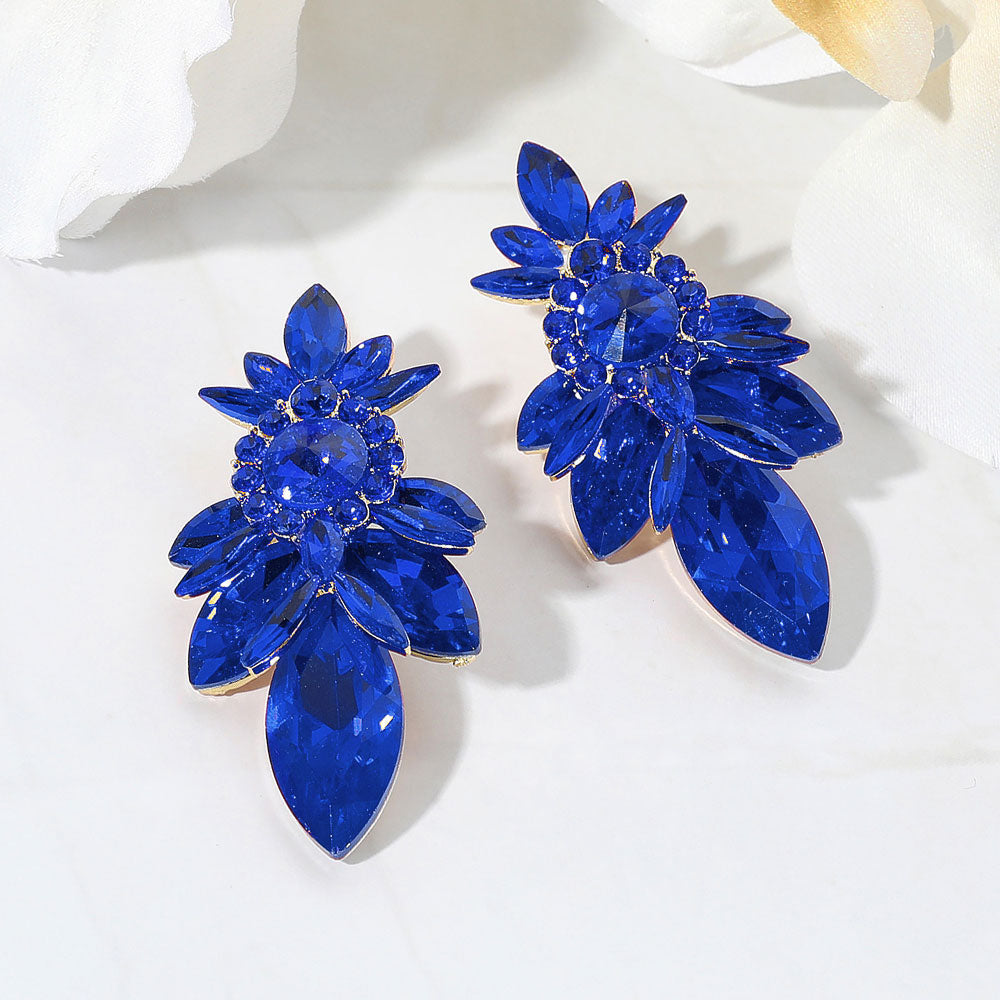 Madeline Love Gold, Sapphire Marquise Stone Cluster Embellished Evening Earrings