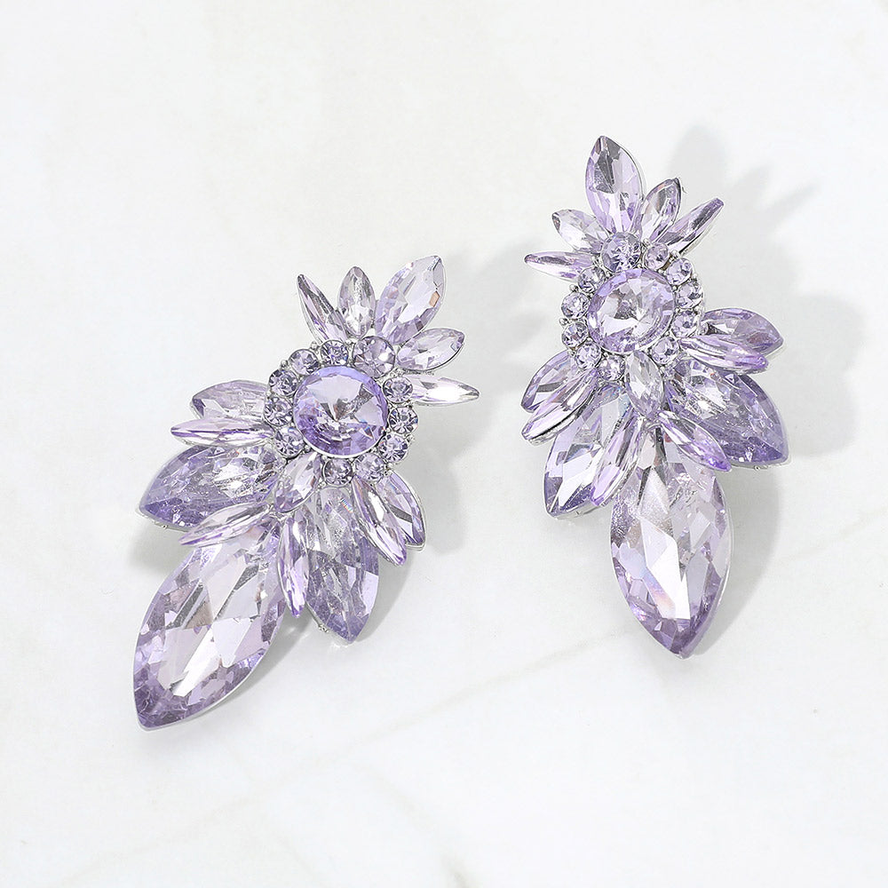 Madeline Love Silver, Violet Marquise Stone Cluster Embellished Evening Earrings