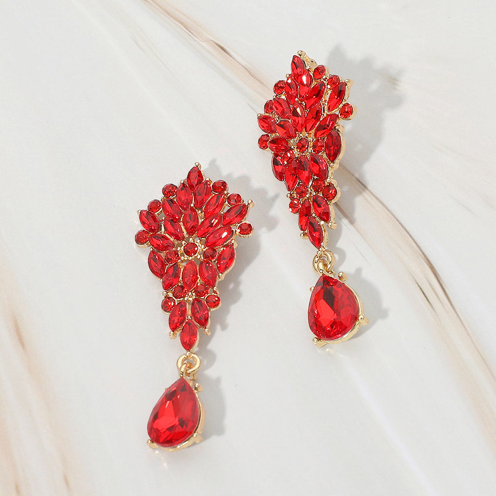 Madeline Love Gold, Siam Floral Marquise Cluster Teardrop Accent Evening Earrings
