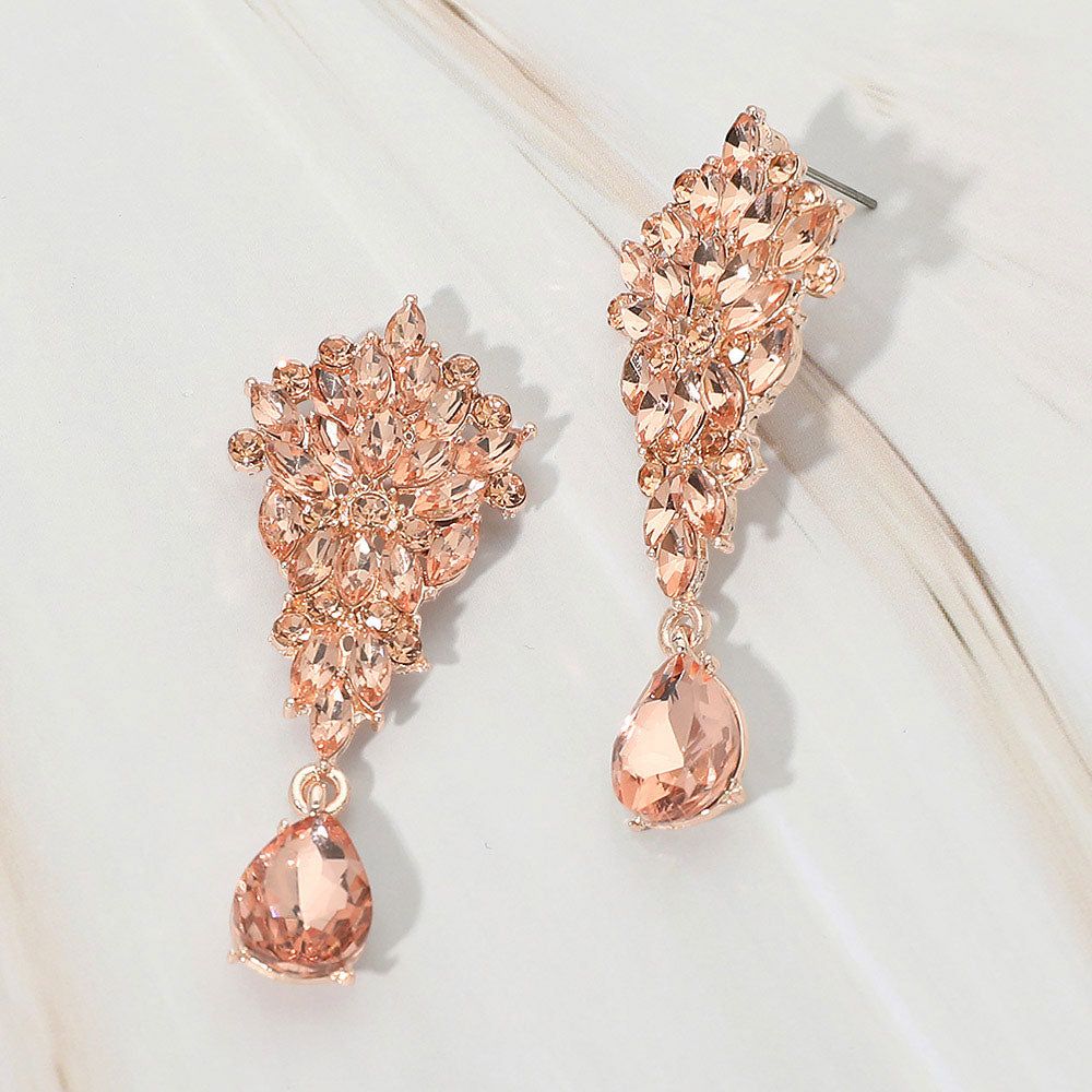 Madeline Love Peach, Rose Gold Floral Marquise Cluster Teardrop Accent Evening Earrings