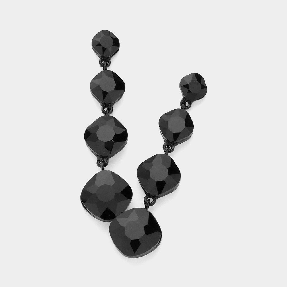 Madeline Love Black, Jet Black Round Stone Cluster Link Dropdown Evening Earrings