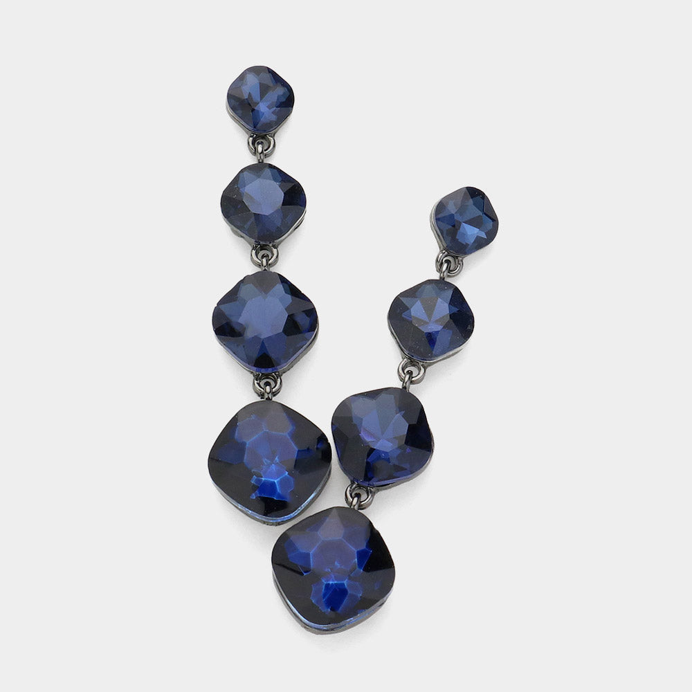 Madeline Love Black, Montana Blue Round Stone Cluster Link Dropdown Evening Earrings