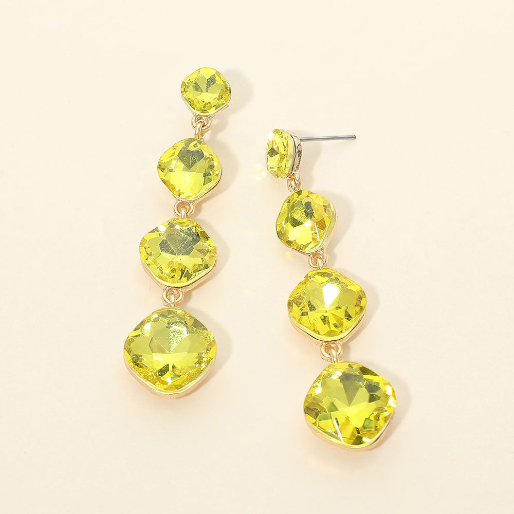 Madeline Love Gold, Yellow Round Stone Cluster Link Dropdown Evening Earrings