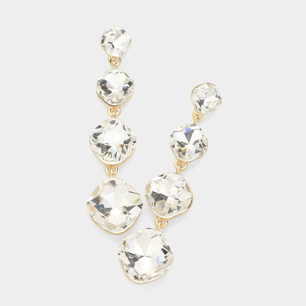 Madeline Love Clear, Gold Round Stone Cluster Link Dropdown Evening Earrings