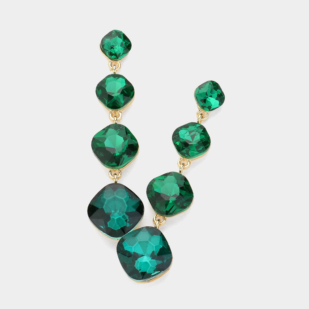 Madeline Love Emerald, Gold Round Stone Cluster Link Dropdown Evening Earrings