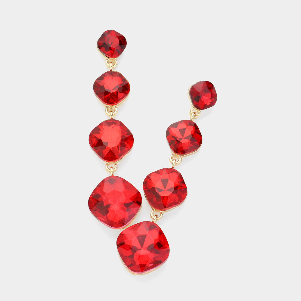 Madeline Love Gold, Siam Round Stone Cluster Link Dropdown Evening Earrings