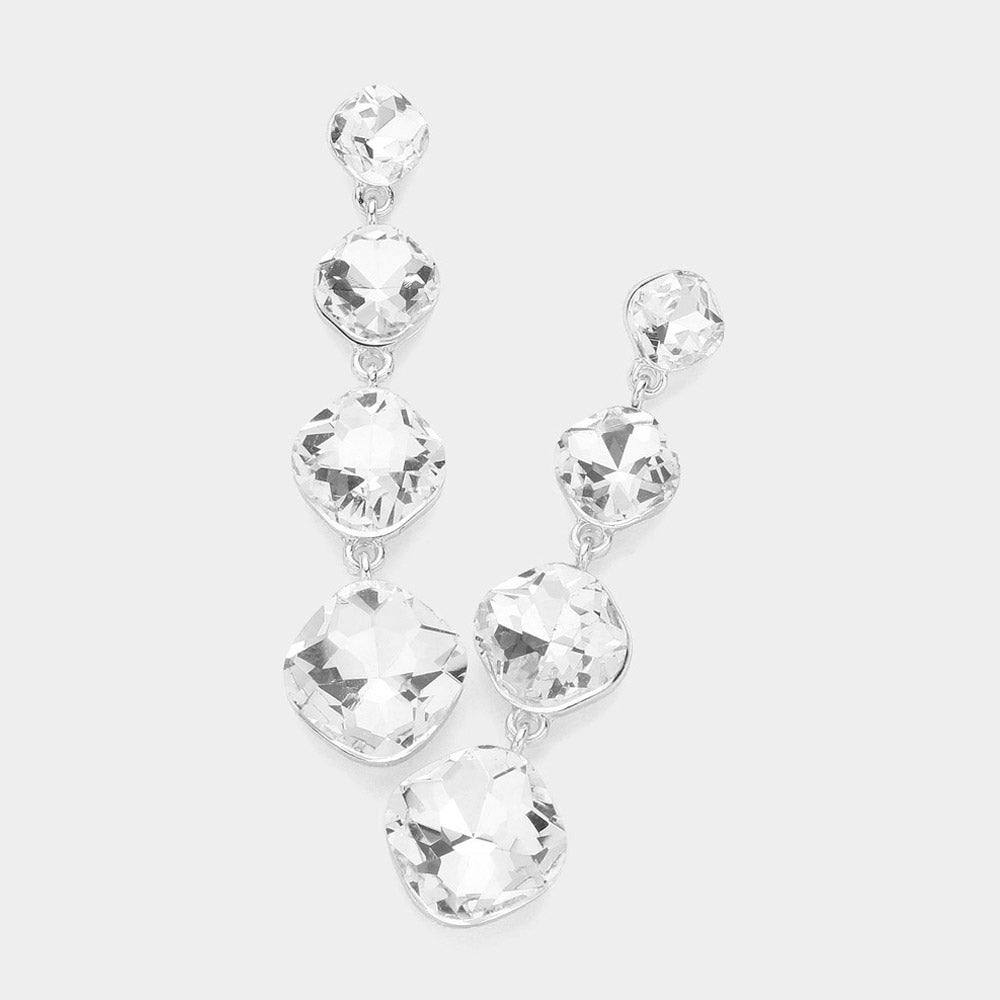 Madeline Love Clear, Silver Round Stone Cluster Link Dropdown Evening Earrings