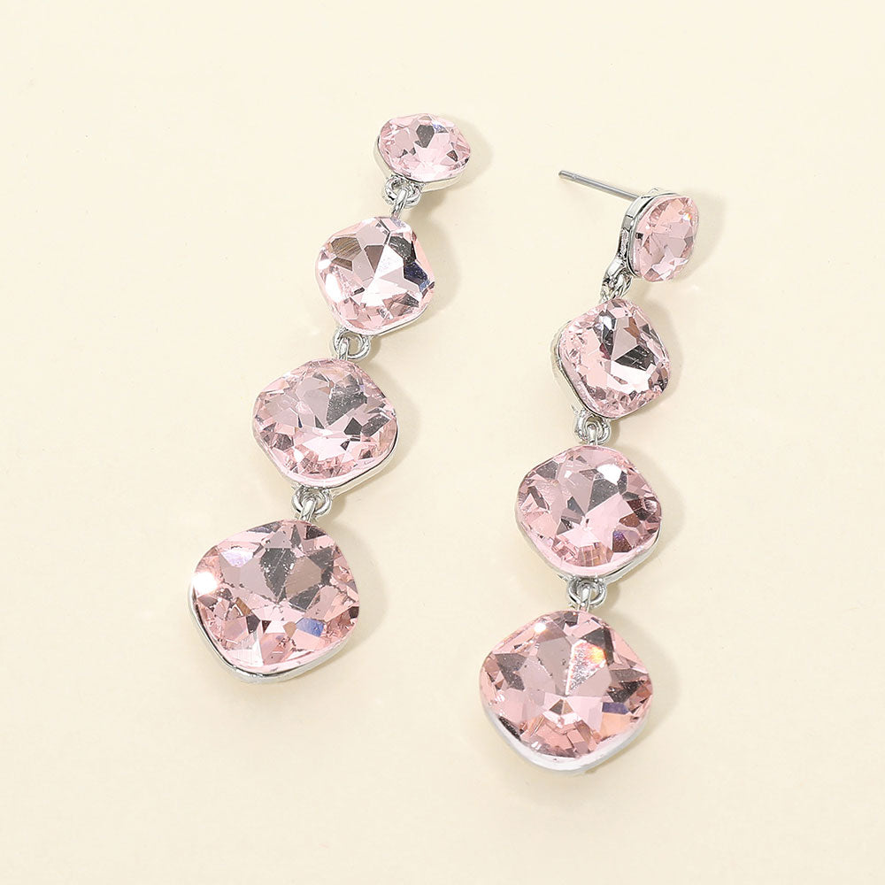 Madeline Love Lt Rose, Silver Round Stone Cluster Link Dropdown Evening Earrings