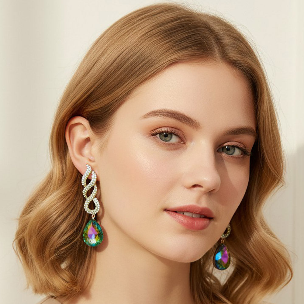 Madeline Love Gold, Vitrail Medium Teardrop Rhinestone Pave Drop Evening Earrings