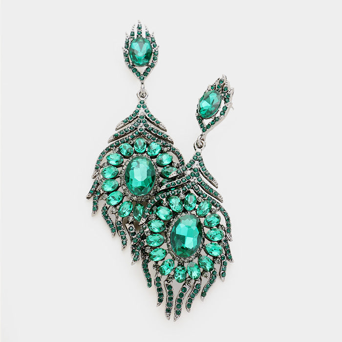 Madeline Love Emerald Oval Crystal Rhinestone Flame Evening Earrings