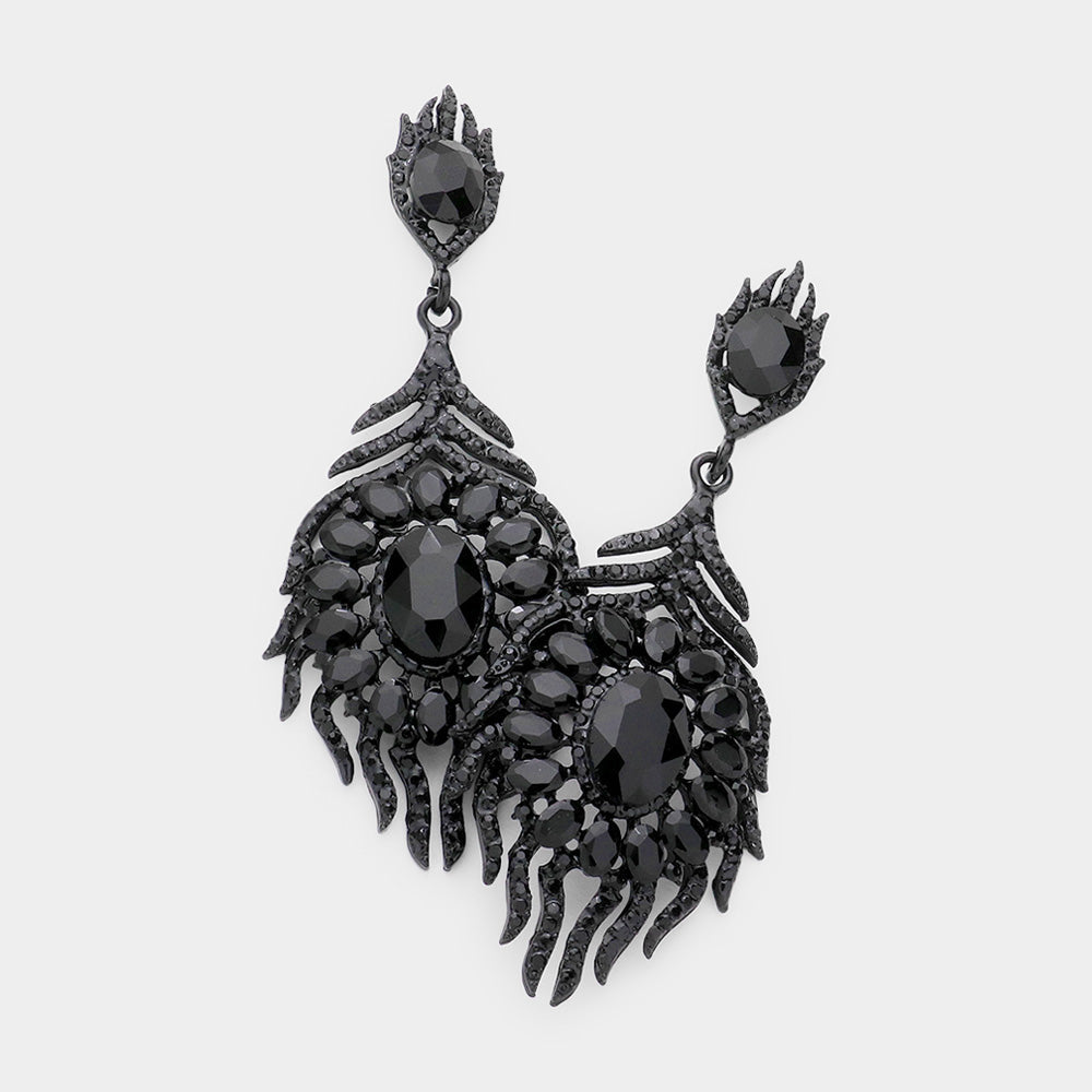 Madeline Love Jet Black Oval Crystal Rhinestone Flame Evening Earrings