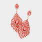Madeline Love Coral Oval Crystal Rhinestone Flame Evening Earrings