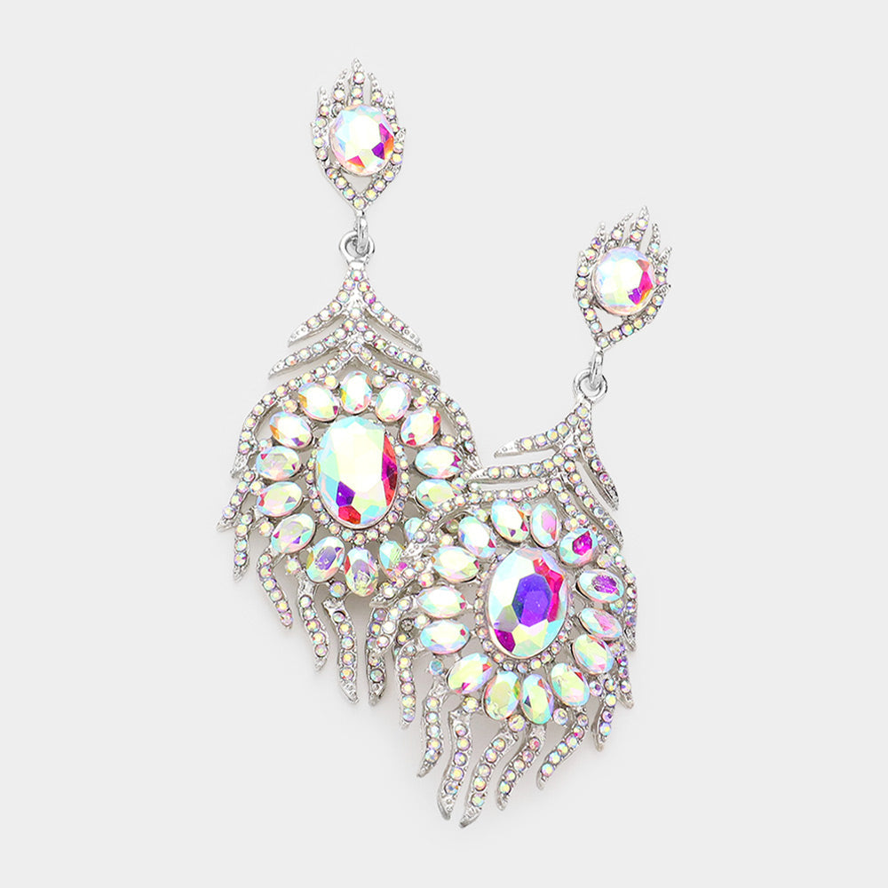 Madeline Love AB, Rhodium Oval Crystal Rhinestone Flame Evening Earrings