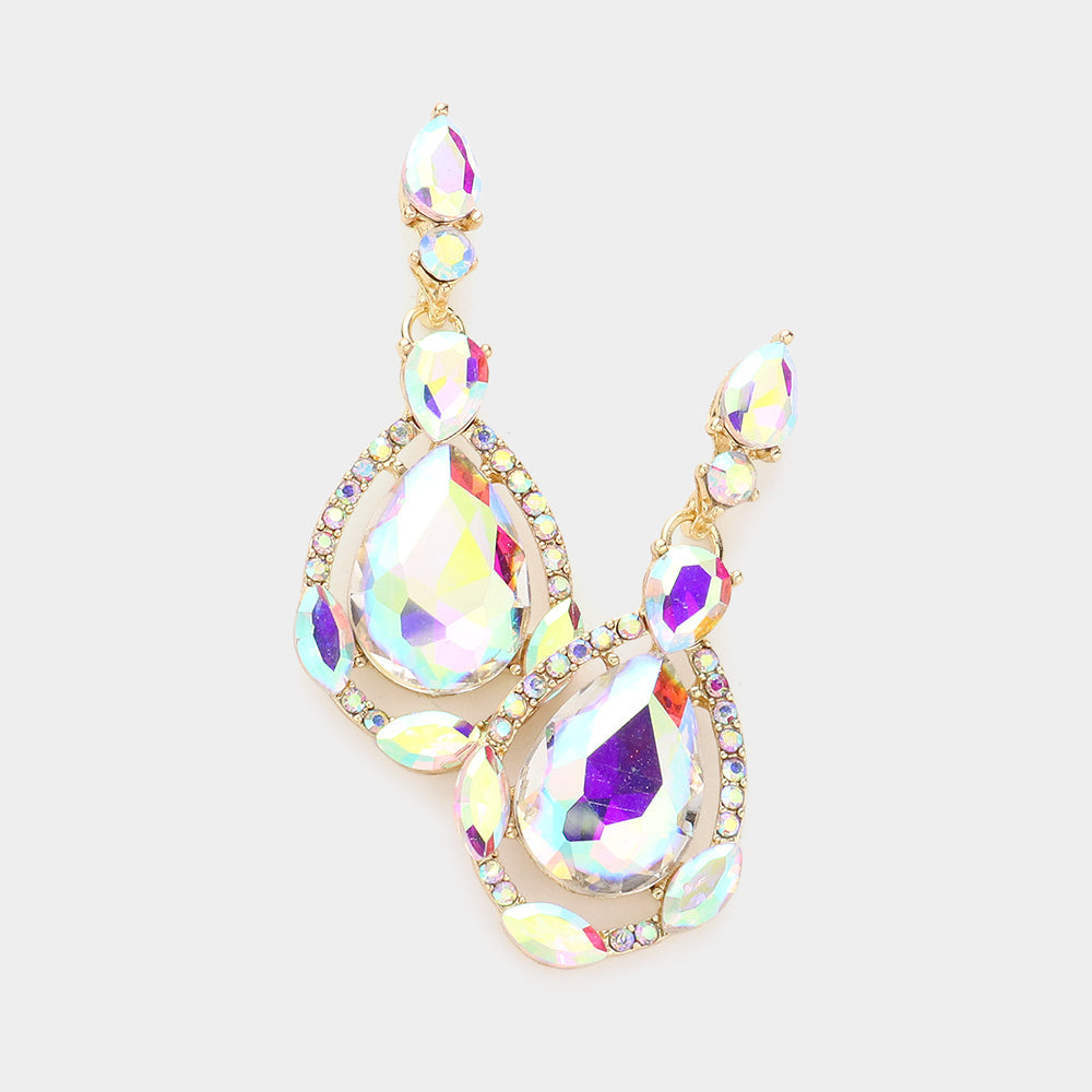 Madeline Love AB, Gold Crystal Rhinestone Teardrop Evening Earrings