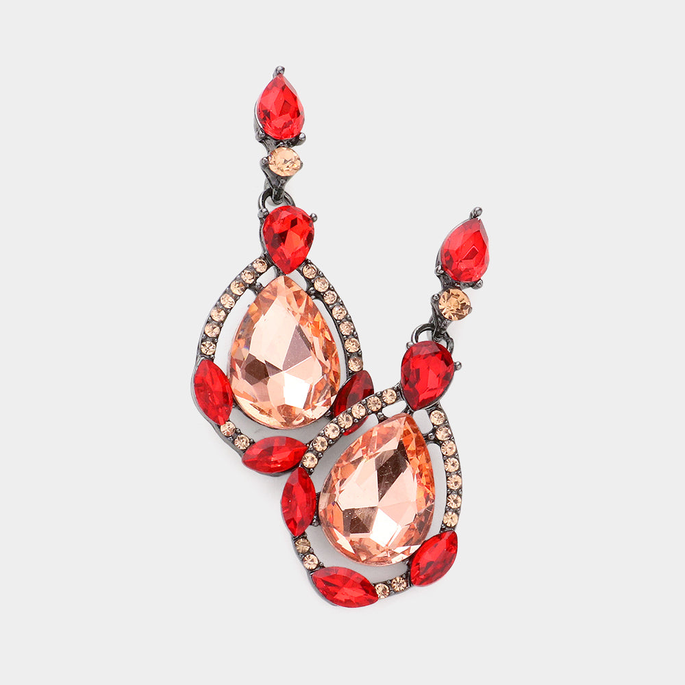 Madeline Love Peach, Siam Crystal Rhinestone Teardrop Evening Earrings