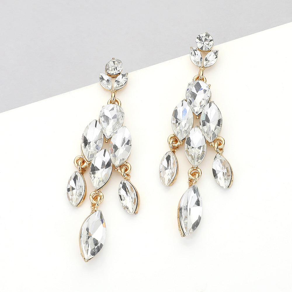 Madeline Love Clear, Gold Marquise Stone Cluster Embellished Dangle Evening Earrings