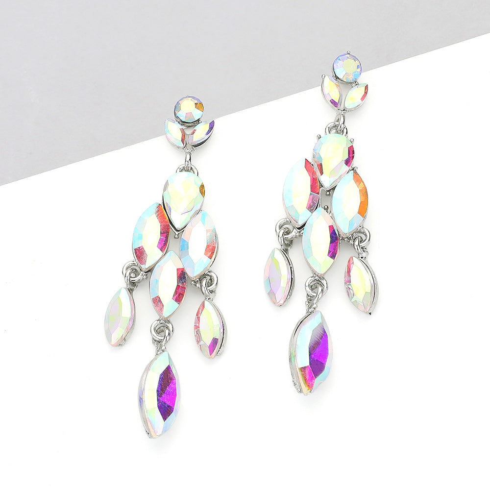 Madeline Love AB, Silver Marquise Stone Cluster Embellished Dangle Evening Earrings