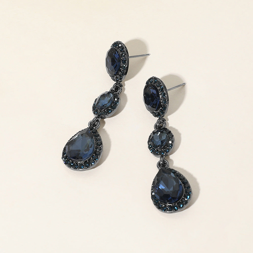 Madeline Love Black, Montana Blue Oval Teardrop Stone Cluster Link Dropdown Evening Earrings