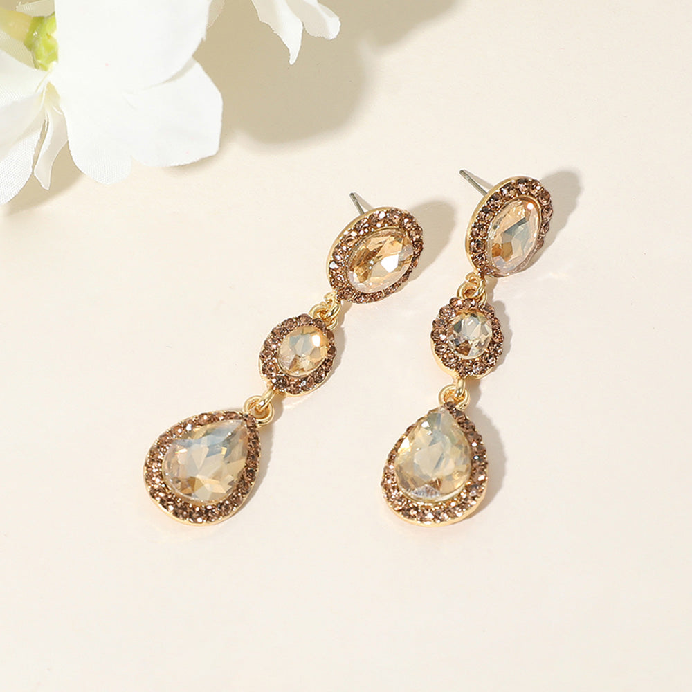 Madeline Love Gold, Lt Col Topaz Oval Teardrop Stone Cluster Link Dropdown Evening Earrings