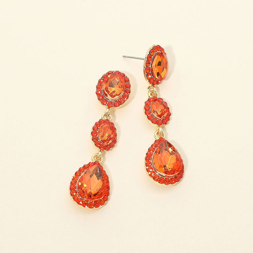 Madeline Love Gold, Orange Oval Teardrop Stone Cluster Link Dropdown Evening Earrings