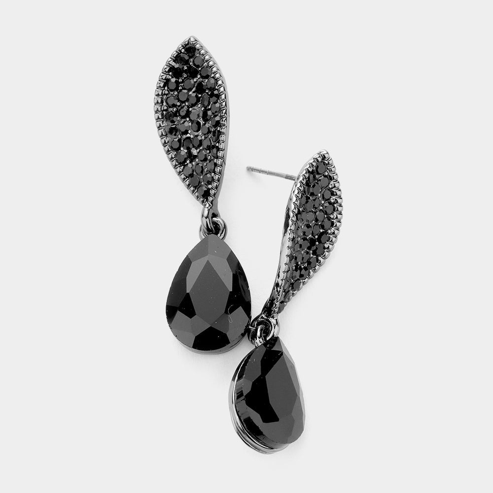 Madeline Love Jet Black Teardrop Stone Dangle Evening Earrings
