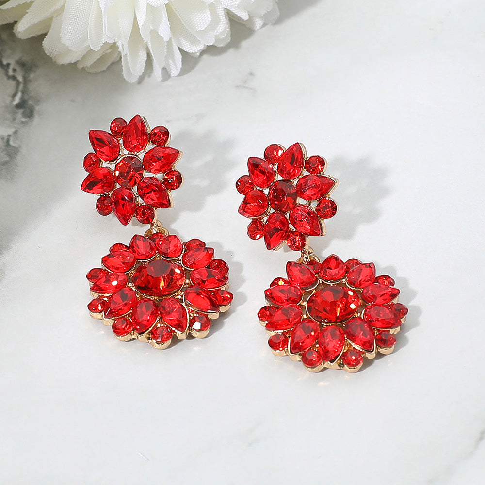 Madeline Love Gold, Siam Floral Stone Cluster Drop Dangle Evening Earrings