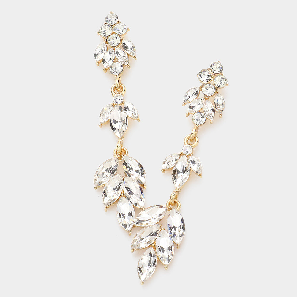 Madeline Love Clear, Gold Marquise Stone Cluster Embellished Link Dropdown Evening Earrings