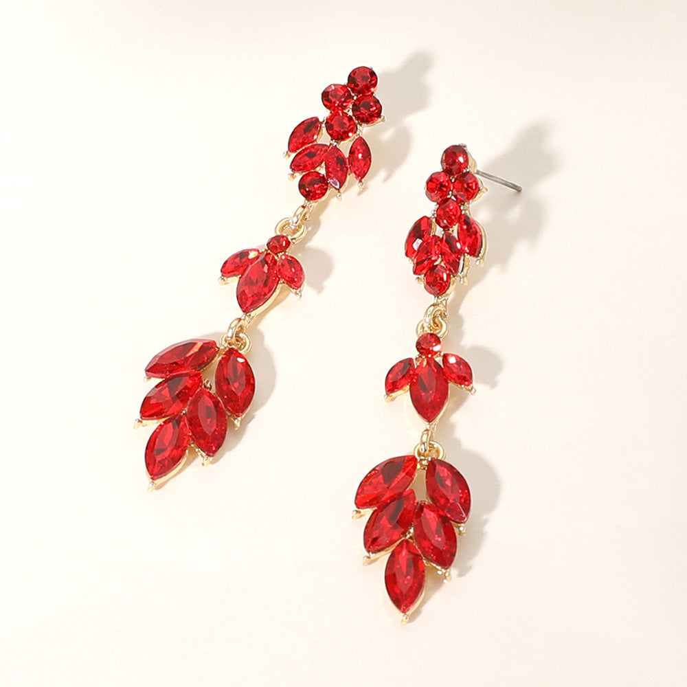 Madeline Love Gold, Siam Marquise Stone Cluster Embellished Link Dropdown Evening Earrings
