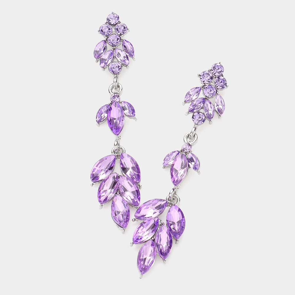Madeline Love Silver, Violet Marquise Stone Cluster Embellished Link Dropdown Evening Earrings